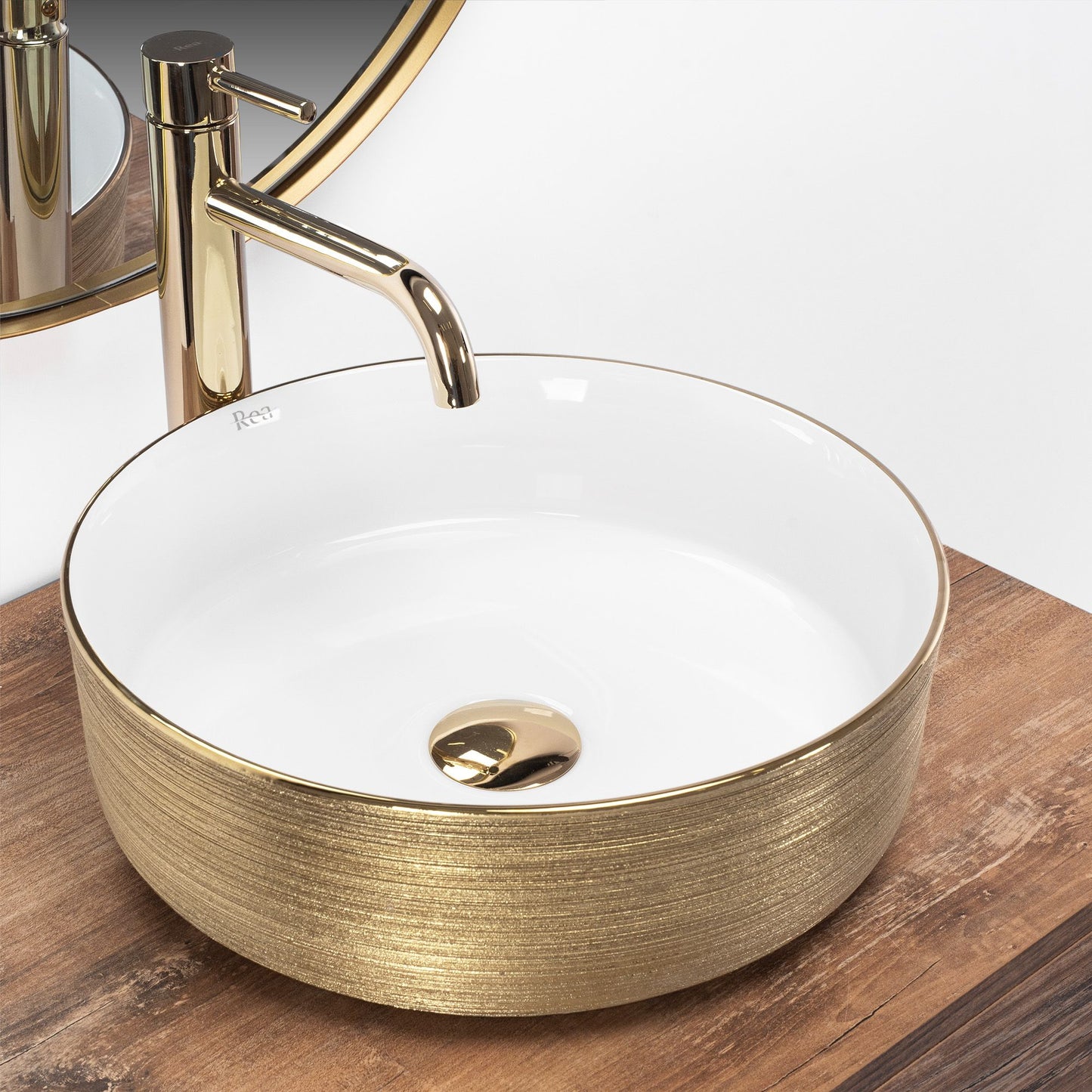 Aufsatzwaschbecken Rea Sami White Brush Gold 2