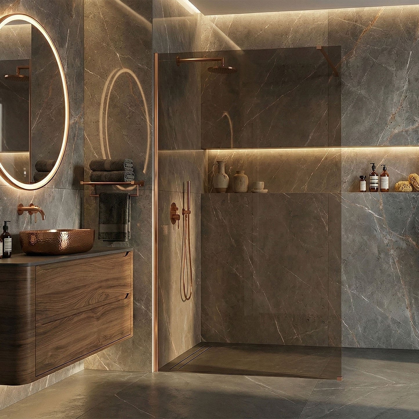 Duschwand Rea Flexi Brown / Brush Copper 120 12