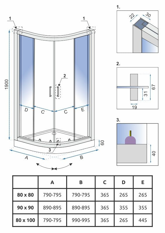 Duschkabine REA Look Chrome 80x80 Ohne Duschwanne 6