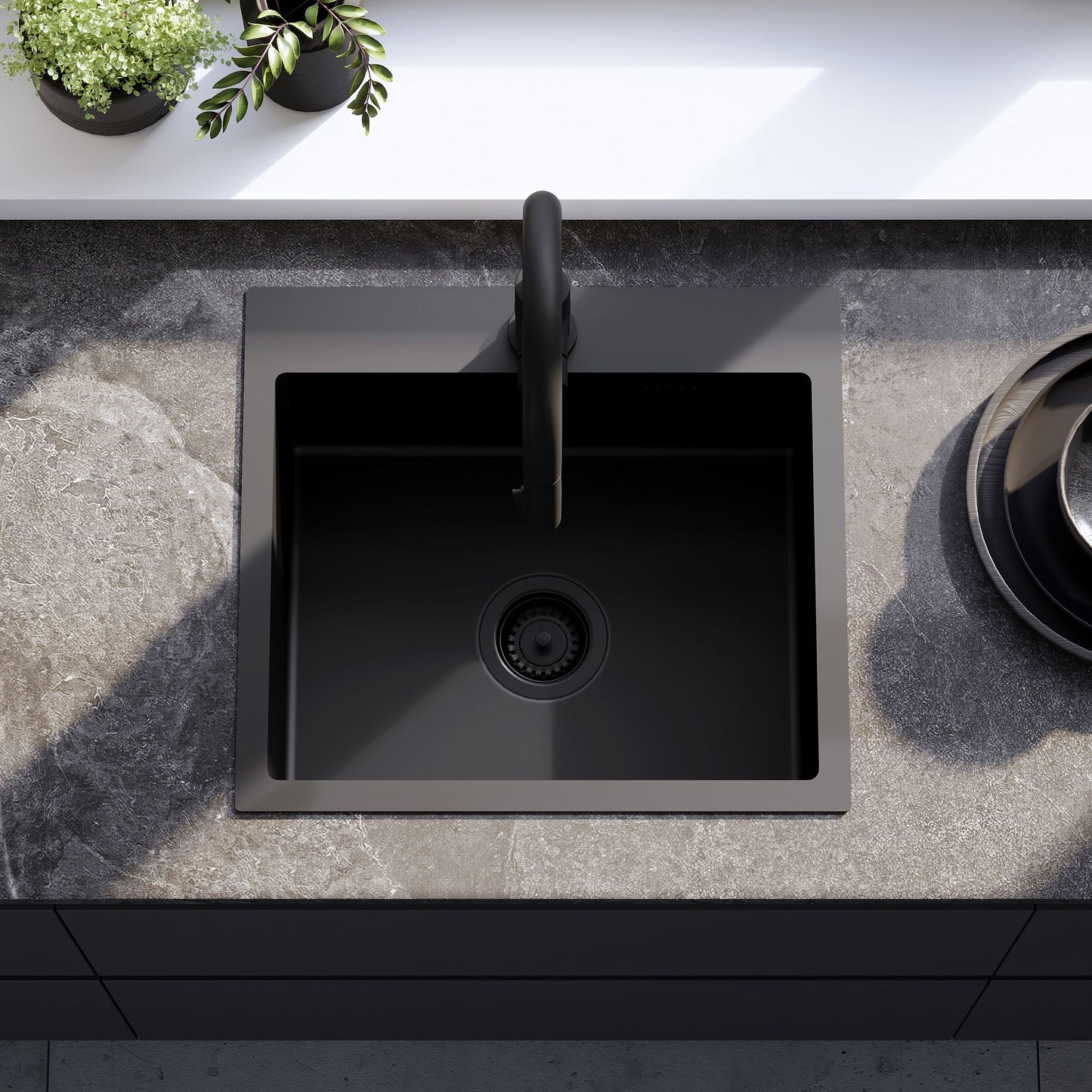 Edelstahlspüle Leo 50 Black mit Küchenarmatur 3