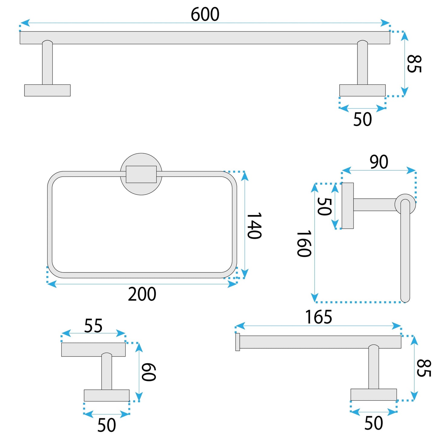 Badezimmer-accessoire-set Grid Black 4-teilig 8