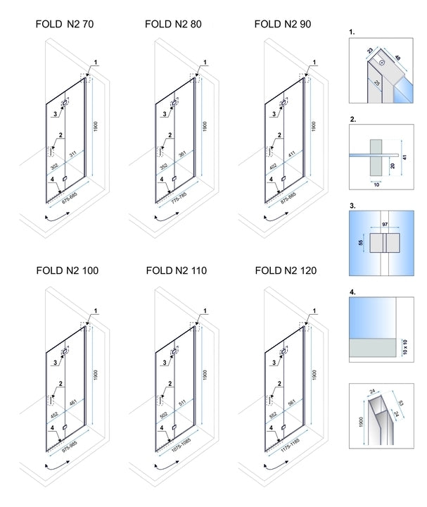 Falttür Duschkabine Rea FOLD Modul N2 80 x 110 7