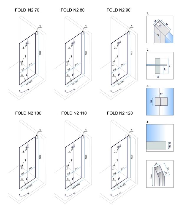 Falttür Duschkabine Rea FOLD Modul N2 90x90 7