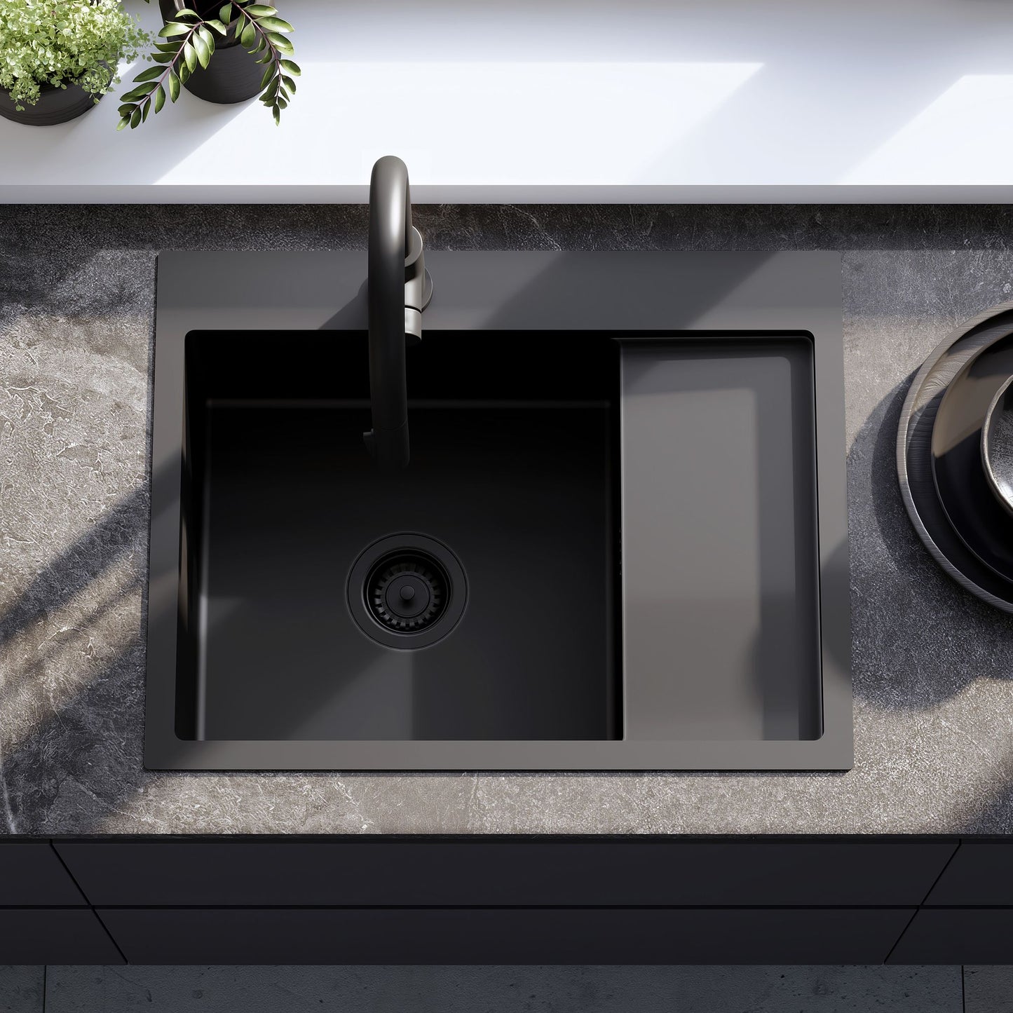 Edelstahlspüle Fin Black mit Küchenarmatur 3