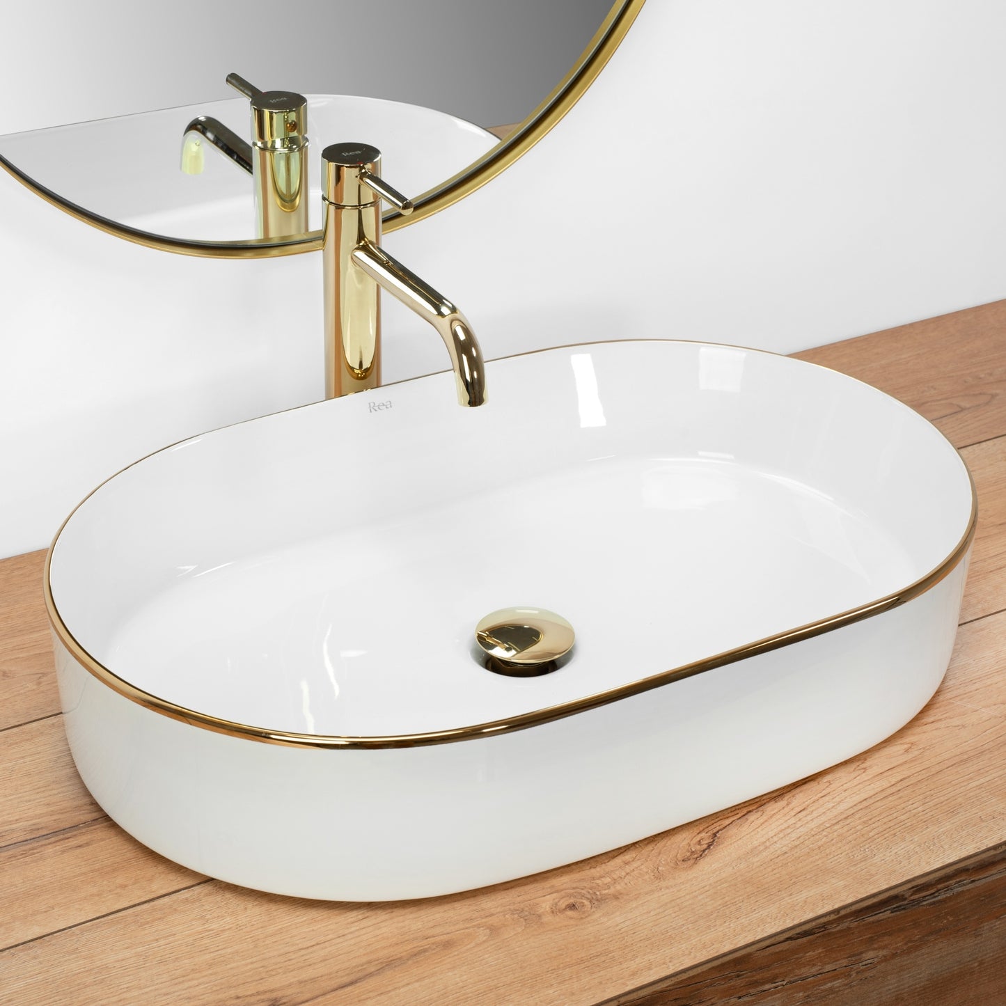 Aufsatzwaschbecken Rea Nadia white Gold edge 2