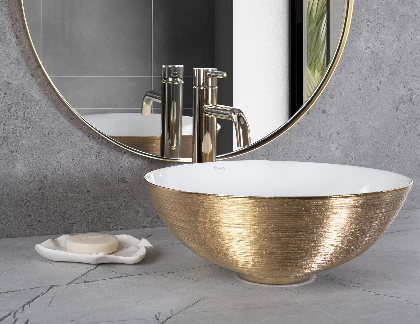 Aufsatzwaschbecken REA STELLA Gold Brush / White 5