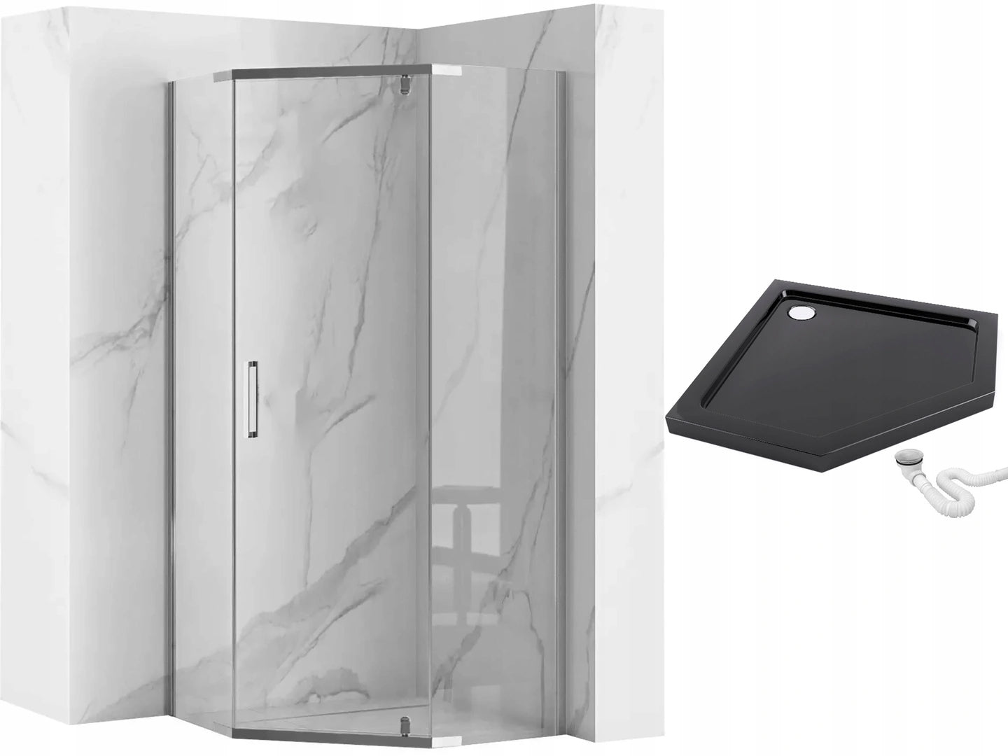 Duschkabine AXIN Chrom 90x90 mit Duschwanne Diamond 7
