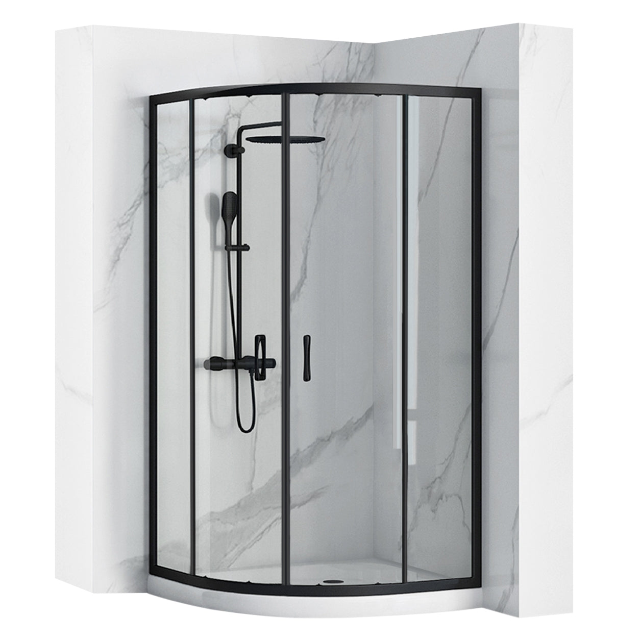 Duschkabine REA Look Black 90x90 + Duschtasse Look White 1