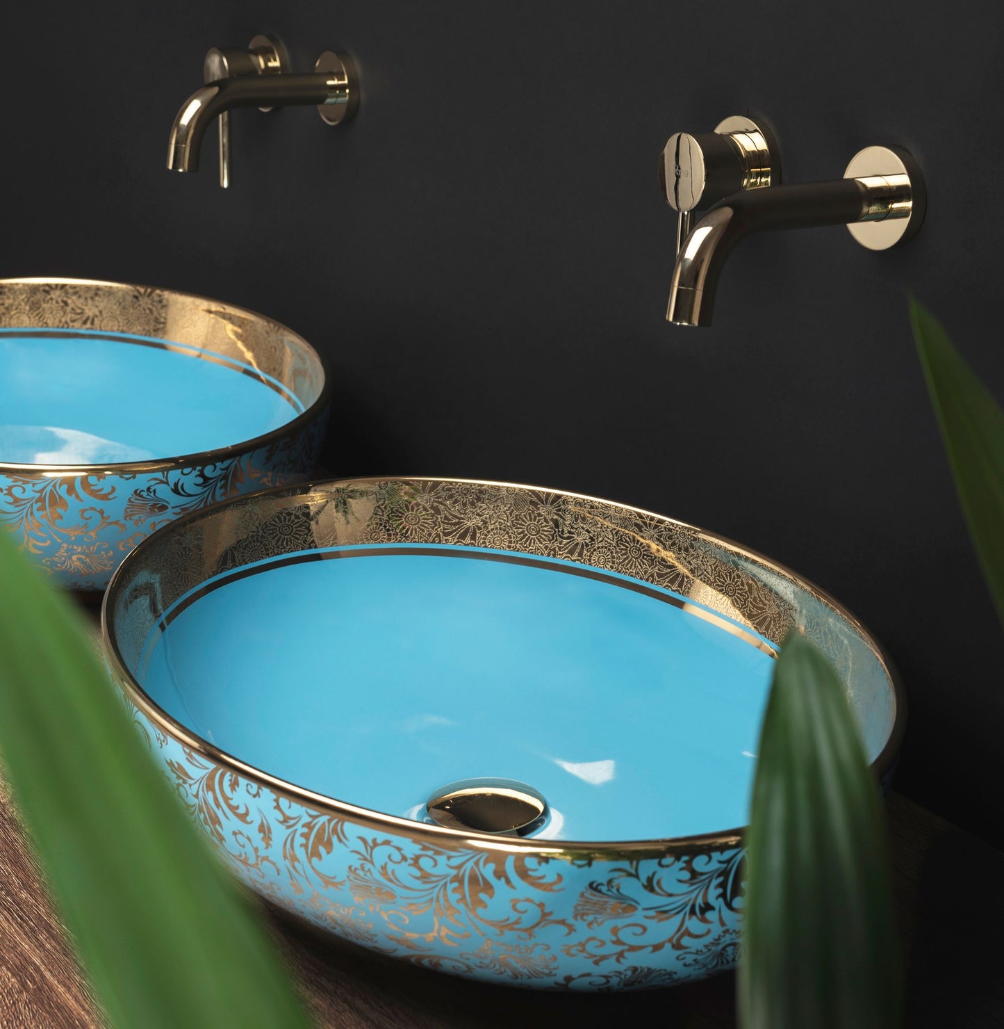 Aufsatzwaschbecken Margot gold/light blue 1
