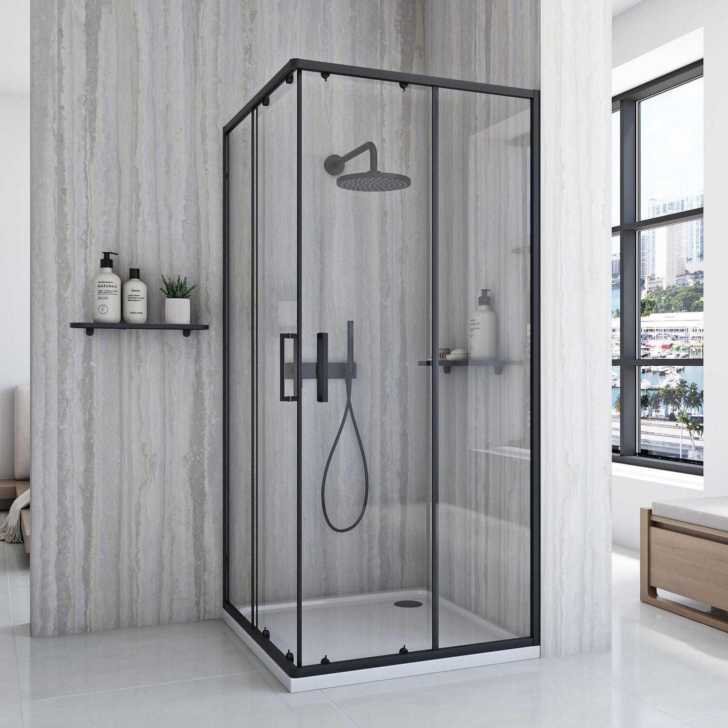 Duschkabine Rea City 90x90 Black mit Duschwanne Savoy Schwarz 2