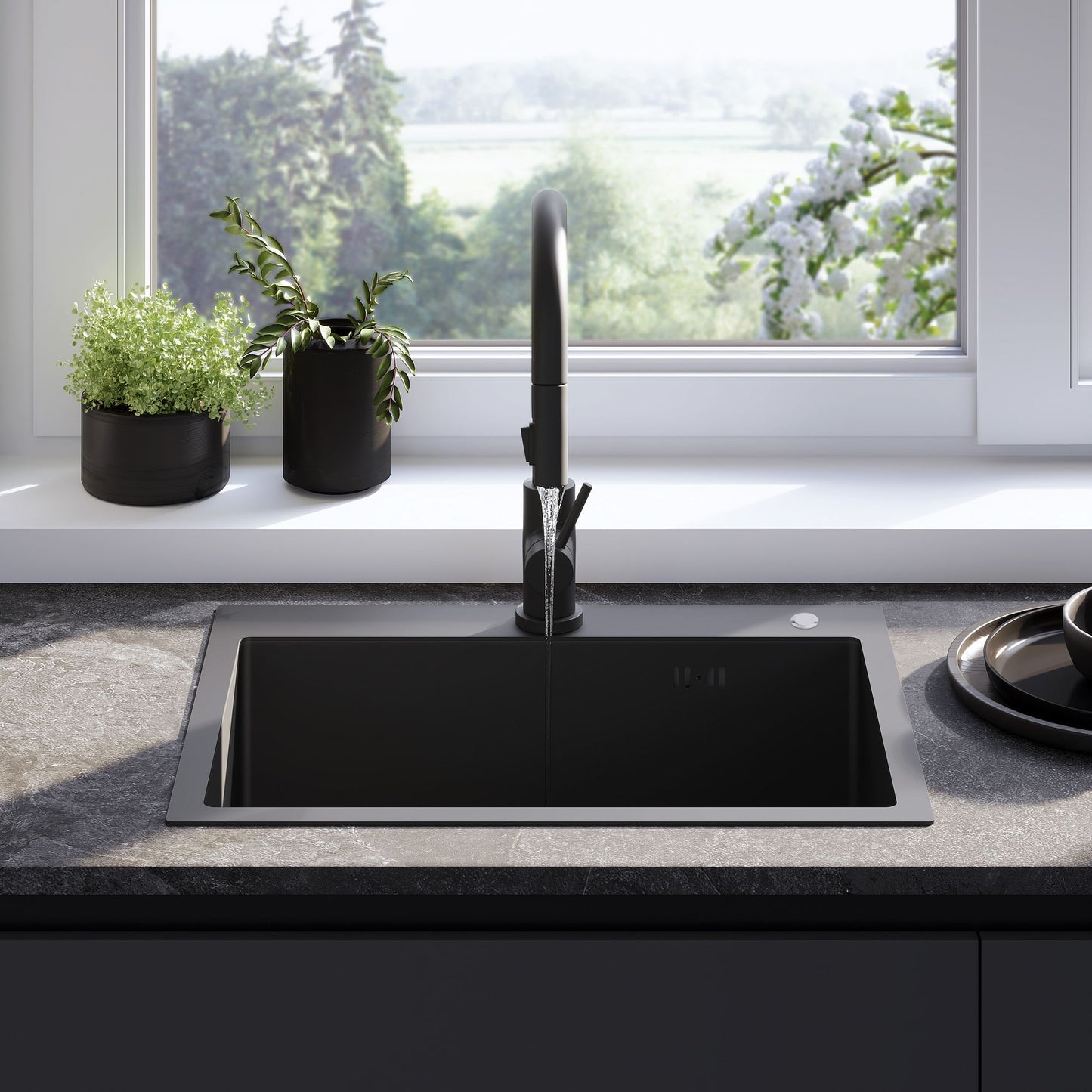 Edelstahlspüle Liam Black mit Küchenarmatur 4