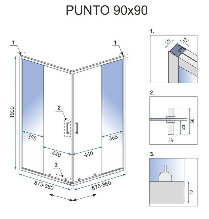 Duschkabine Rea Punto black 90x90 mit Duschwanne Savoy Schwarz 7
