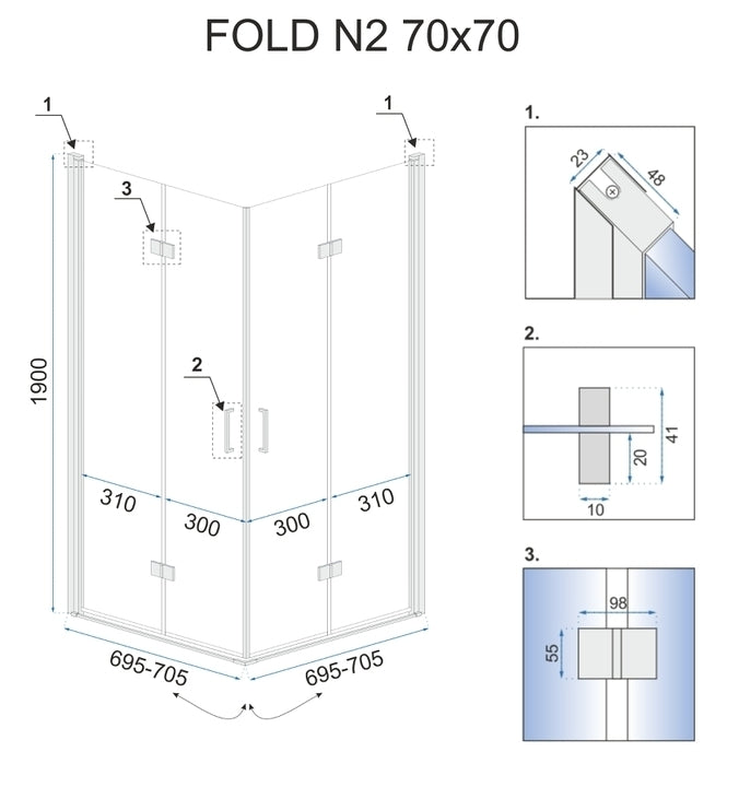 Duschkabine Falttür Rea Fold N2 80 x 80 cm 9