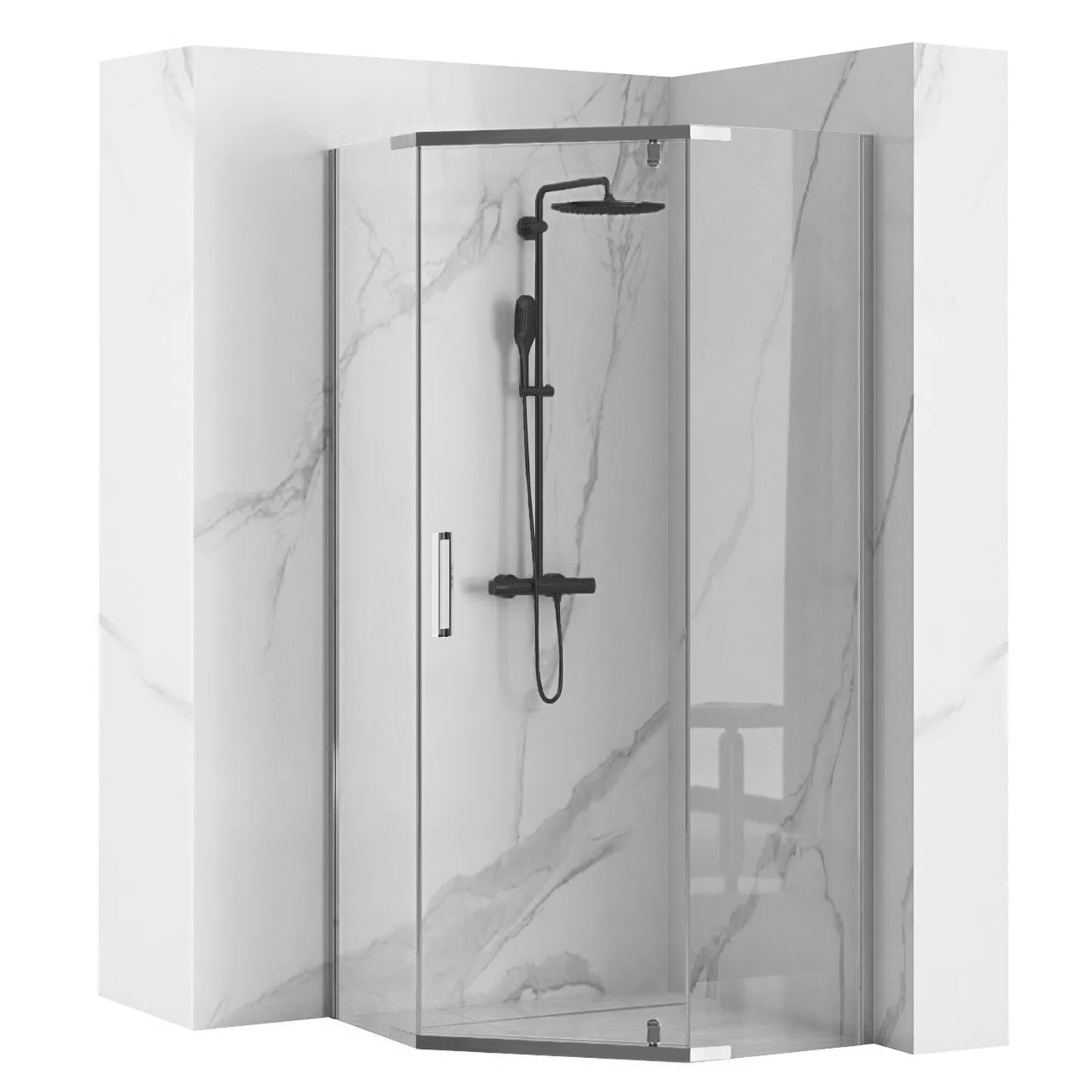 Duschkabine AXIN Chrom 90x90 mit Duschwanne Diamond Schwarz 1