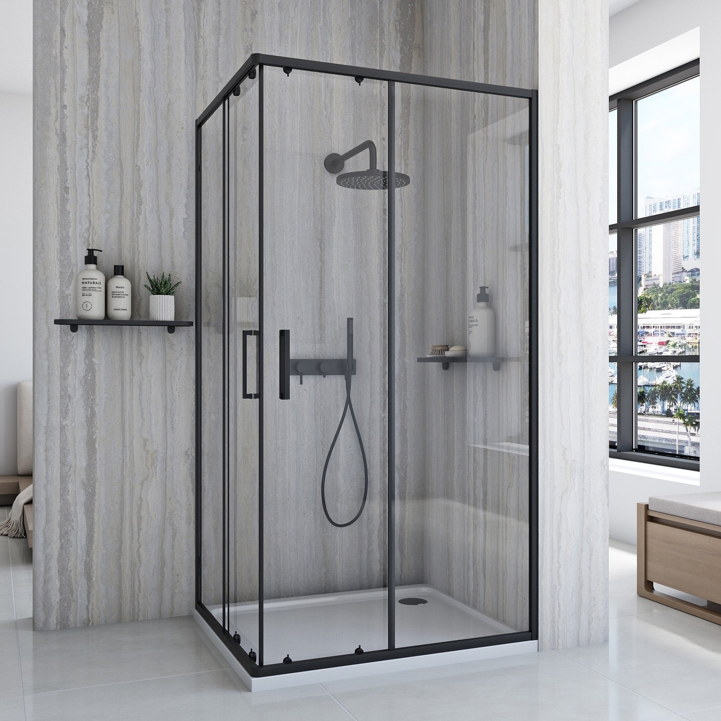Duschkabine Rea City 80 x 100 Black mit Duschwanne Savoy 2