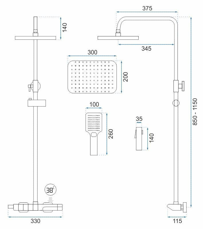 Duschgarnitur mit Thermostat REA ROB Chrome 10