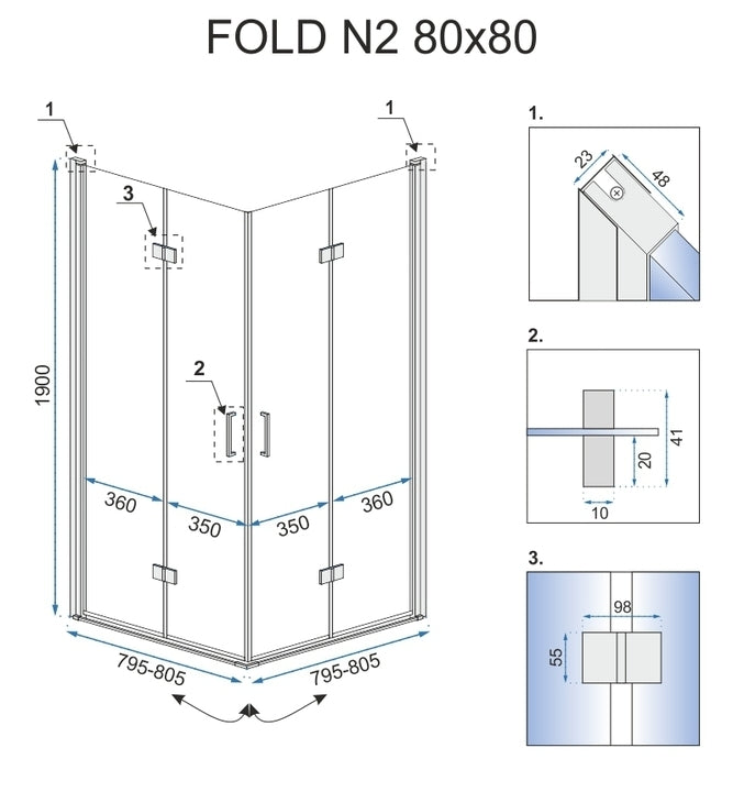 Duschkabine Falttür Rea Fold N2 80 x 80 cm 8