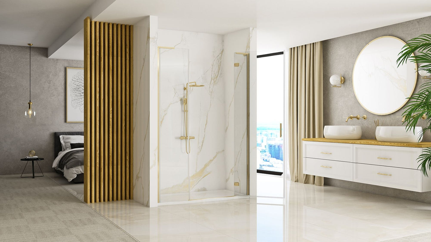 Duschtür Rea Hugo 100 Gold Brush + Duschwand 30 4