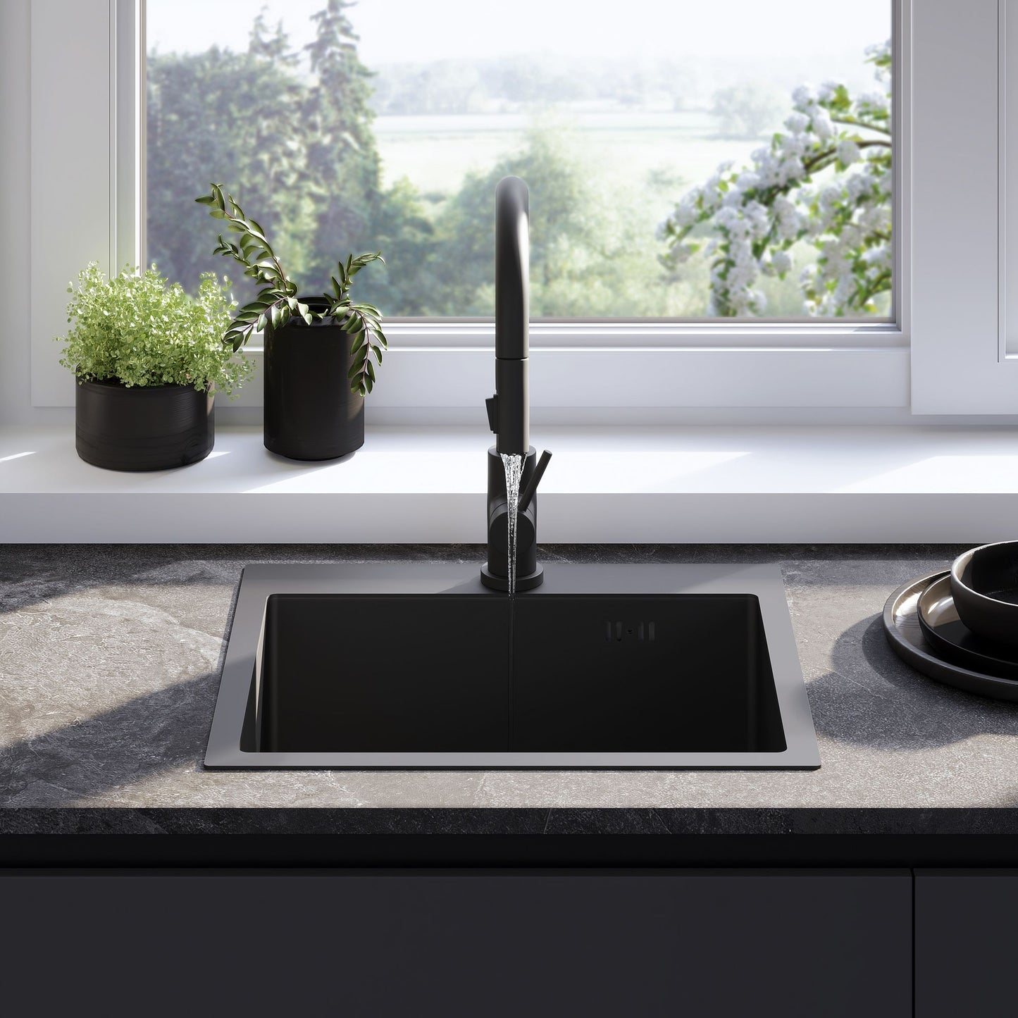 Edelstahlspüle Leo 50 Black mit Küchenarmatur 4