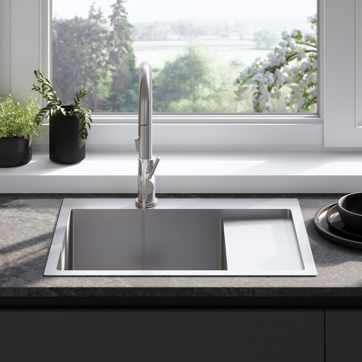 Edelstahlspüle Fin BRUSH NICKEL mit Küchenarmatur 4