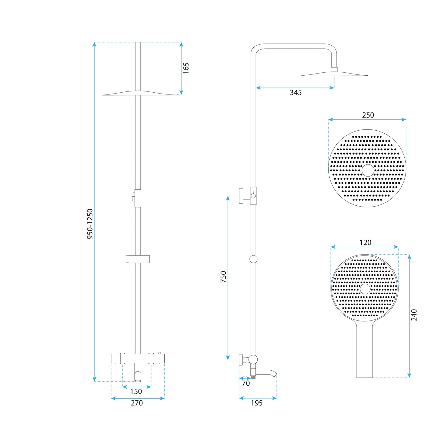 Thermostat Duschset Lungo Diamond Gold 6