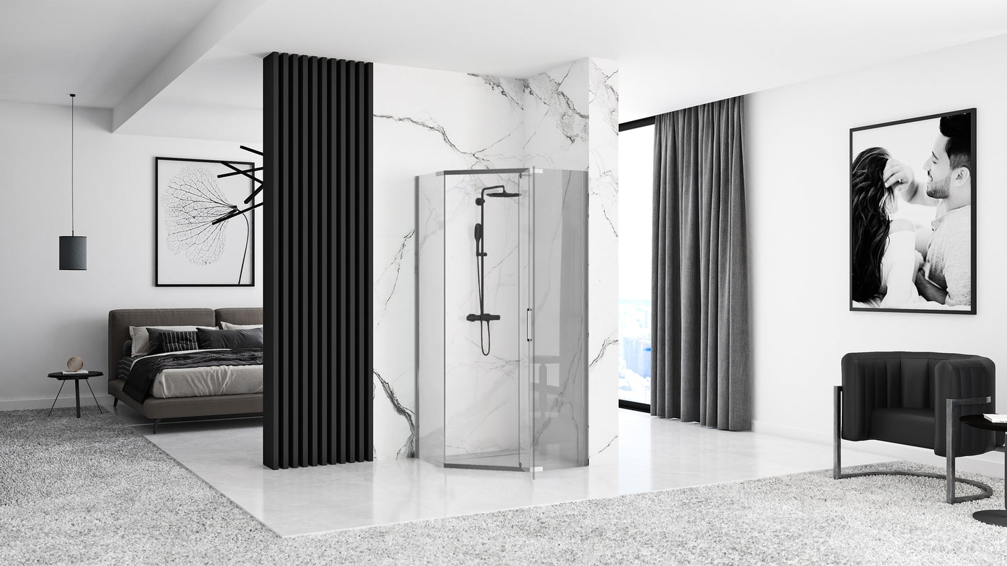 Duschkabine AXIN Chrom 90x90 mit Duschwanne Diamond Schwarz 3