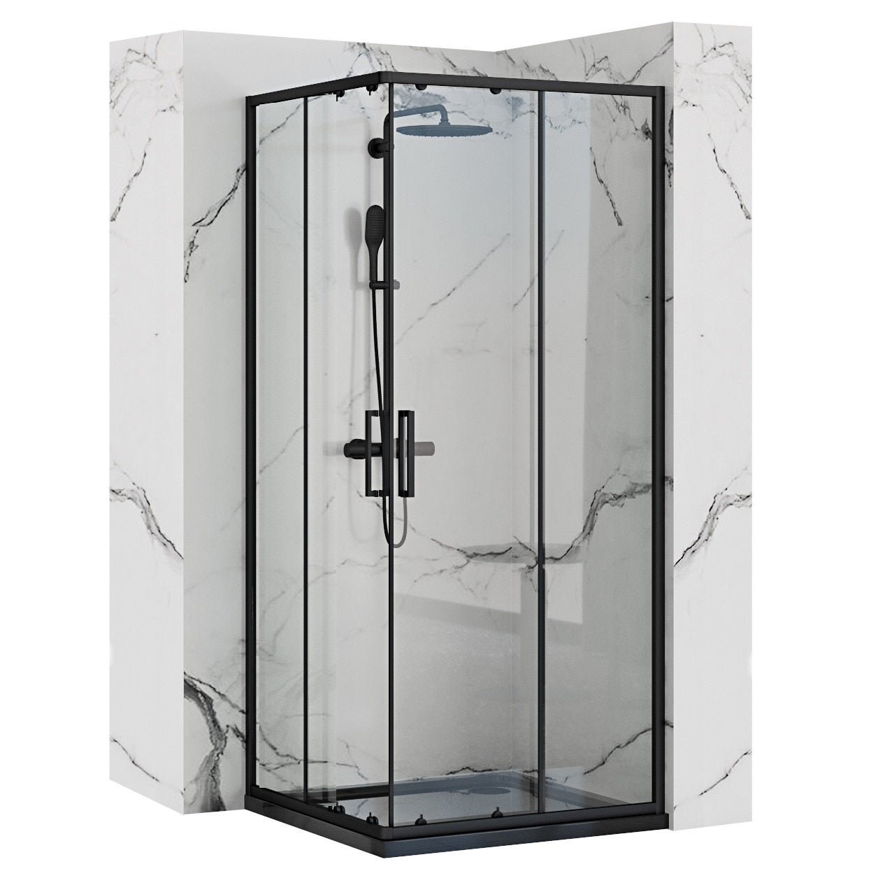 Duschkabine Rea Punto black 90x90 mit Duschwanne Savoy Schwarz 1