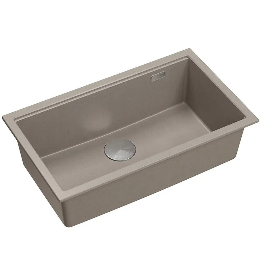 Granitspülbecken Logan 110 Beige Stöpsel Gebürsteter Nickel 9