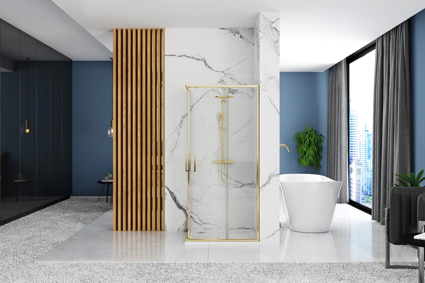Duschkabine Rea Punto 80x80 Gold ohne Duschwanne 3