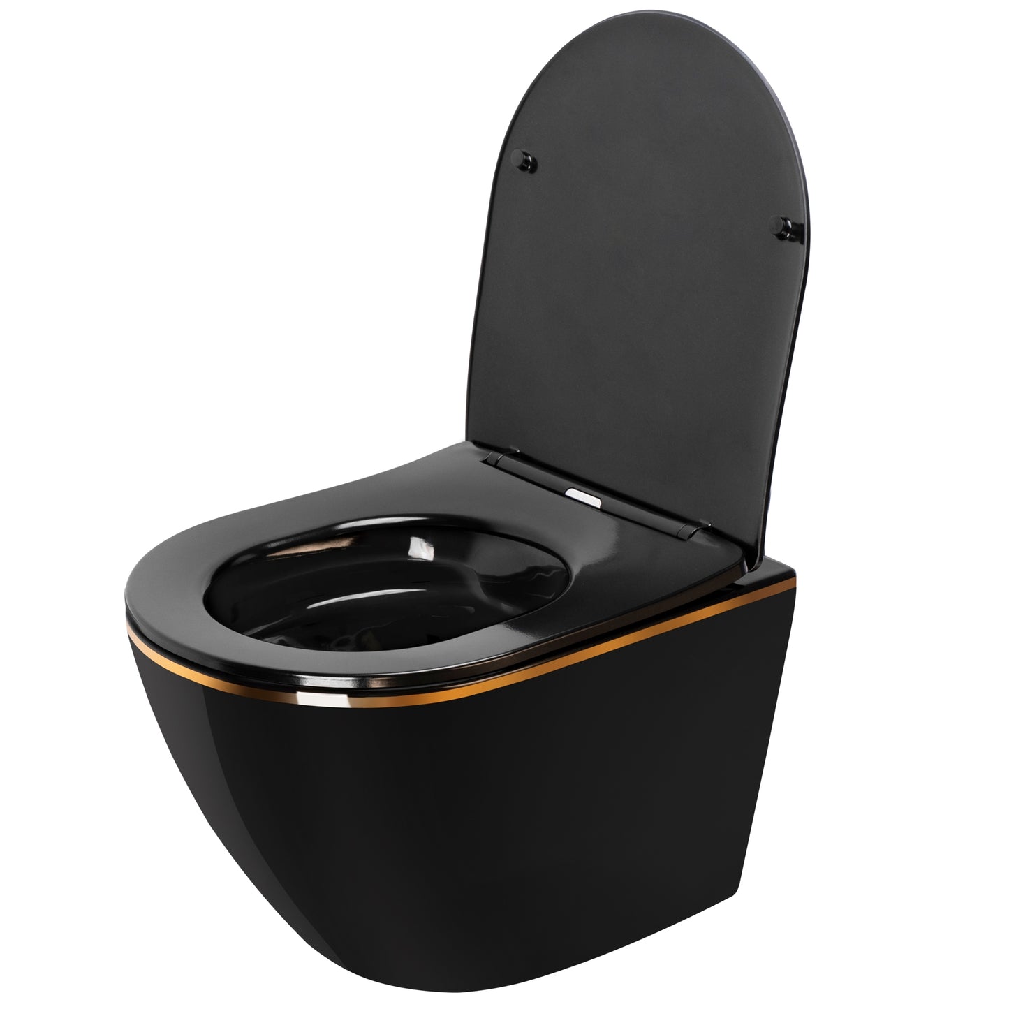 WC Schüssel Randlos CARLO Mini Rimless Duroplast Flat Black Gold Edge 3