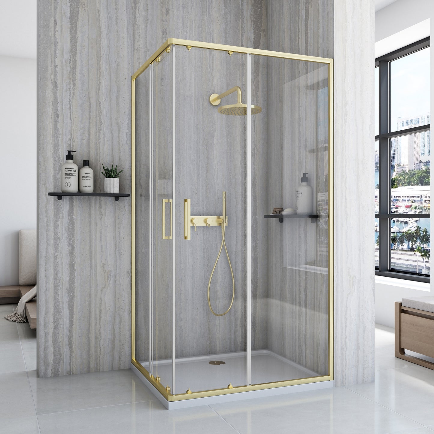 Duschkabine Rea City 80 x 100 Brush Gold ohne Duschwanne 2