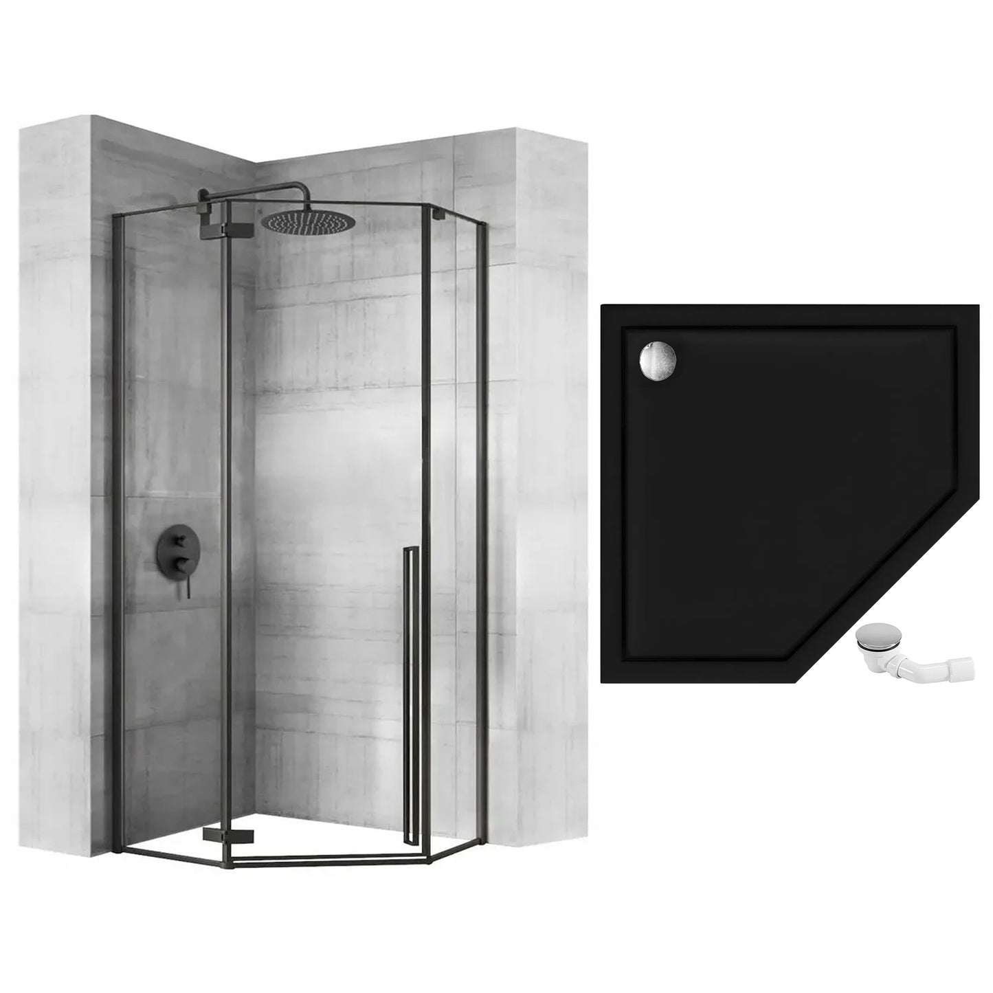 Duschkabine DIAMOND BLACK MAT 90x90 mit Duschwanne Diamond 10