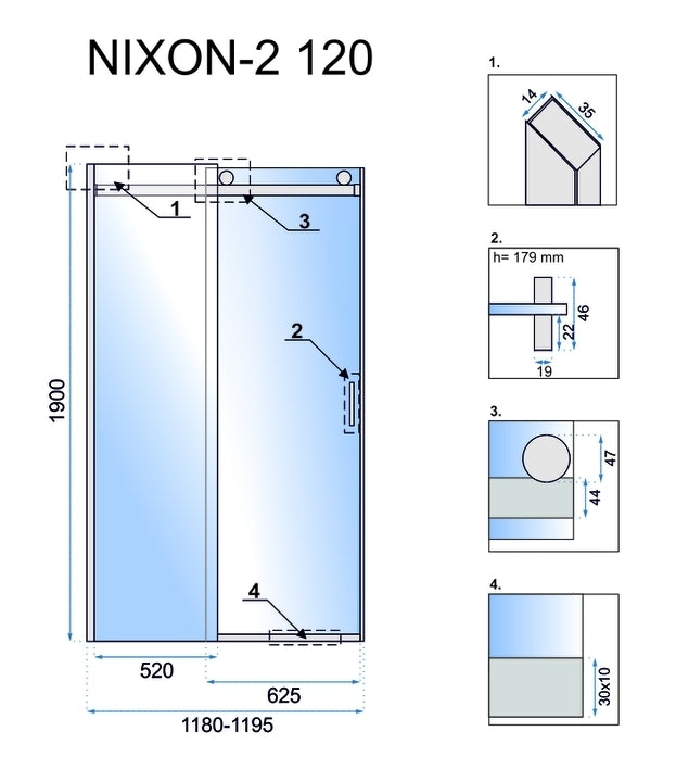 Duschtür Rea Nixon-2 120 rechte 8