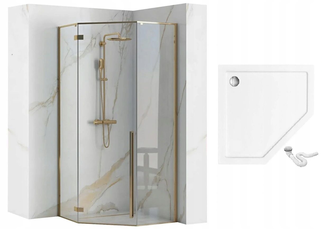 Duschkabine DIAMOND GOLD 90x90 mit Duschwanne Diamond 7