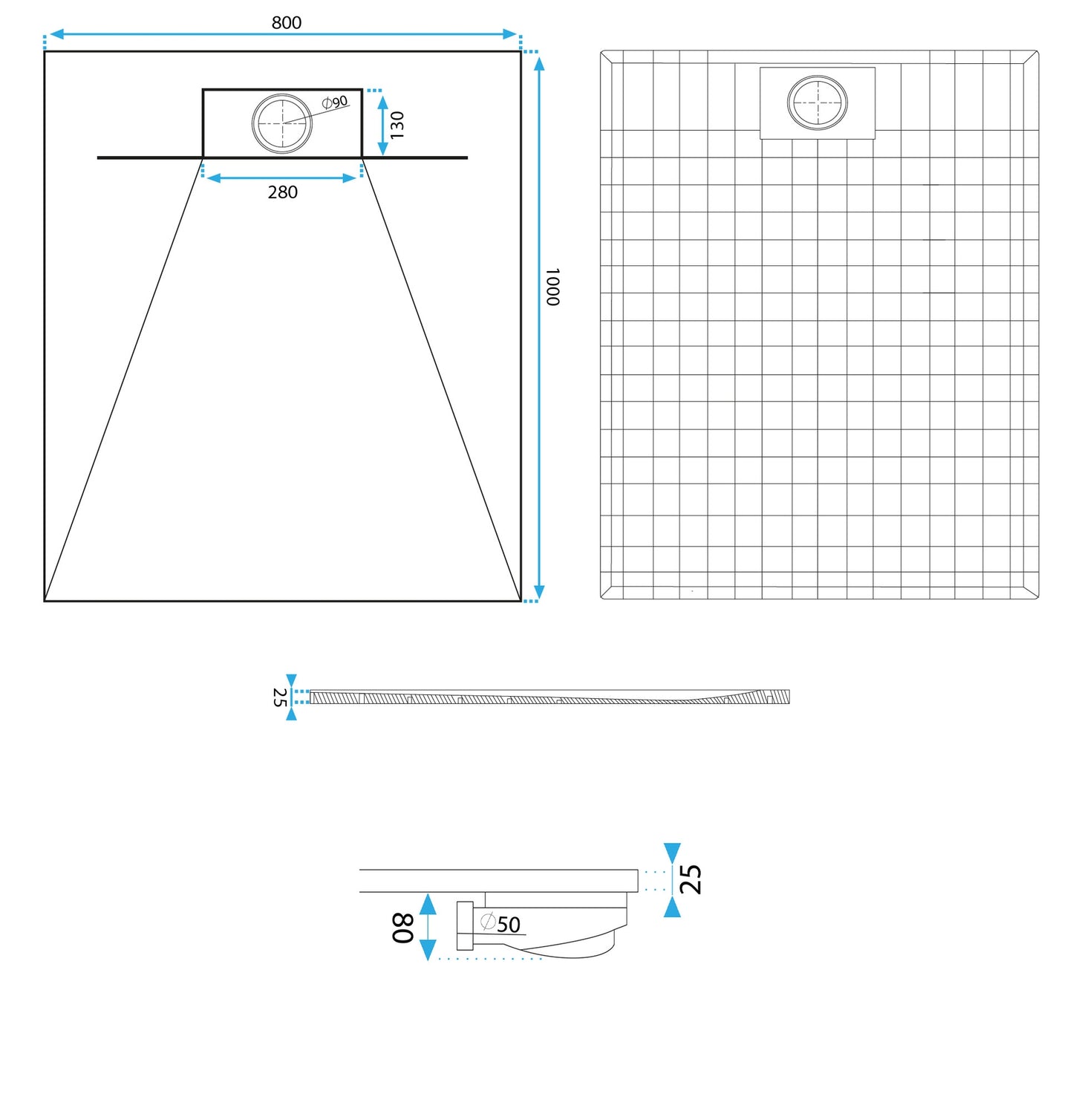 Duschtasse Bazalt White 80x100 9