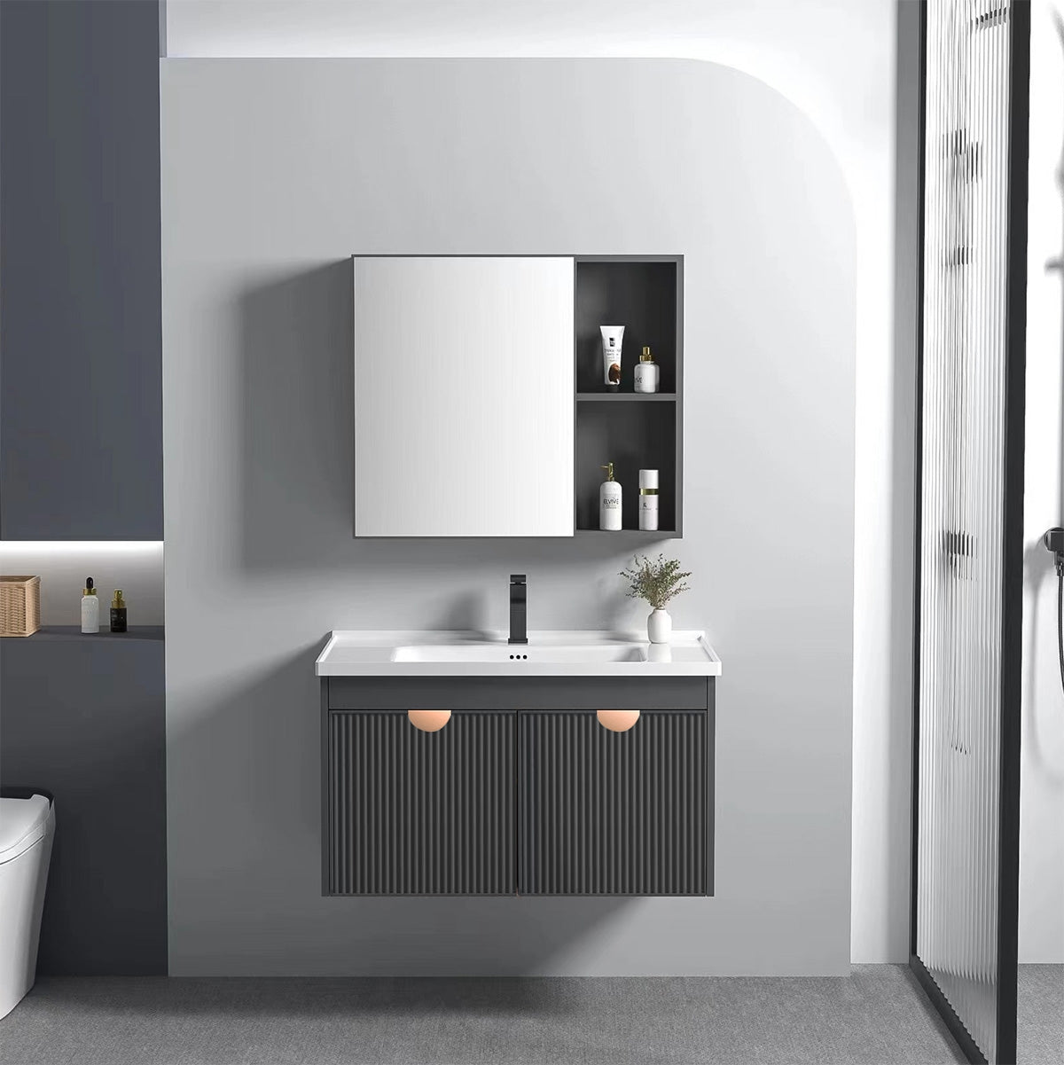 Badezimmermöbel-set Mit Waschbecken Mario 60cm Grey 1