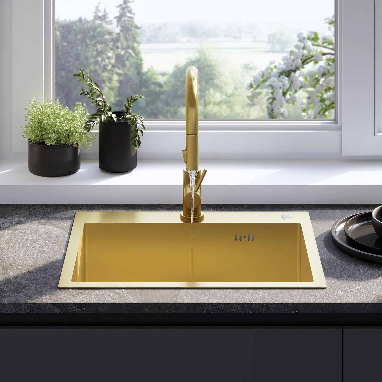 Edelstahlspüle Liam BRUSH GOLD mit Küchenarmatur 4