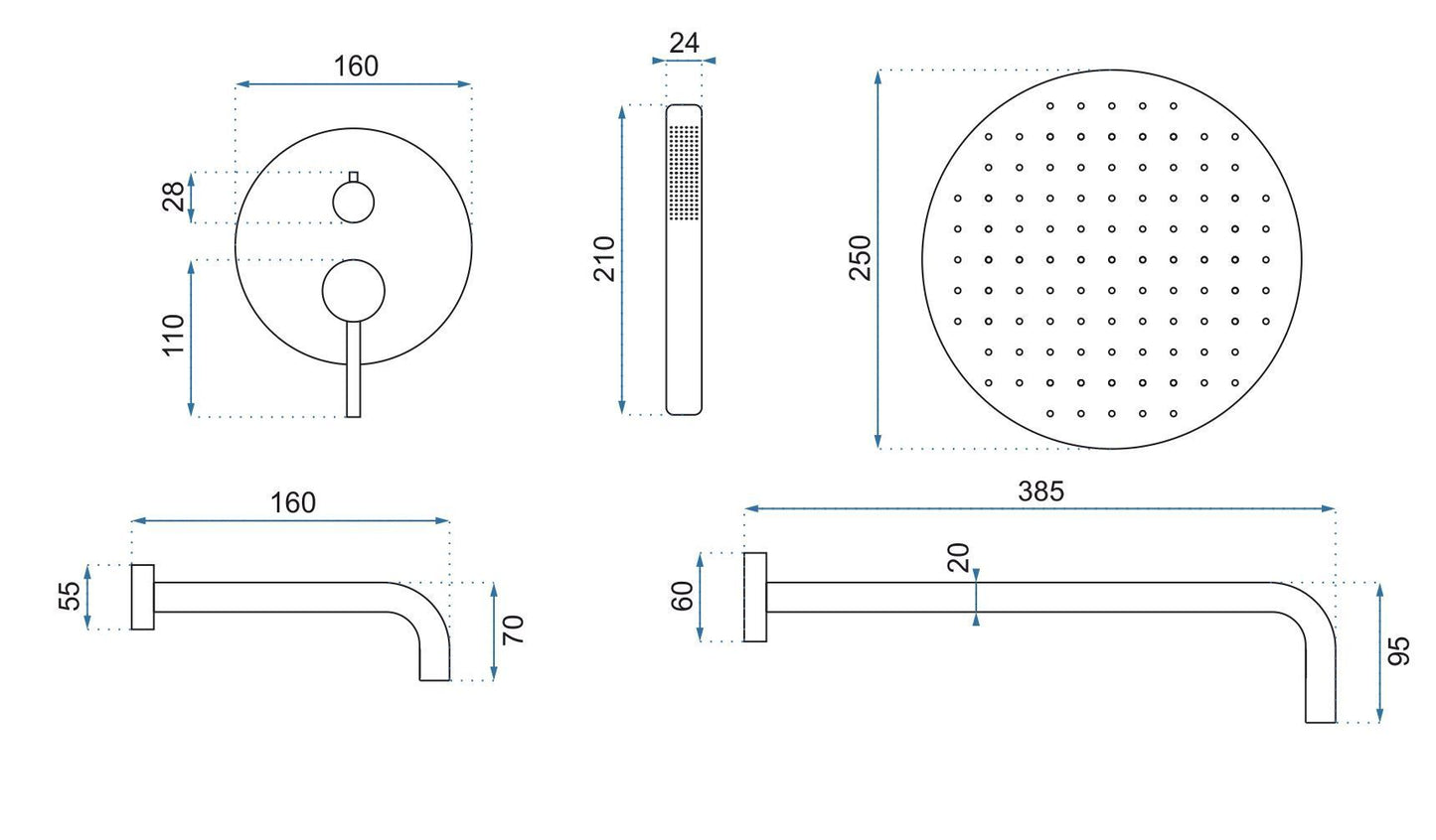 Unterputz Wannen-/Duschset Lungo Copper + BOX 11