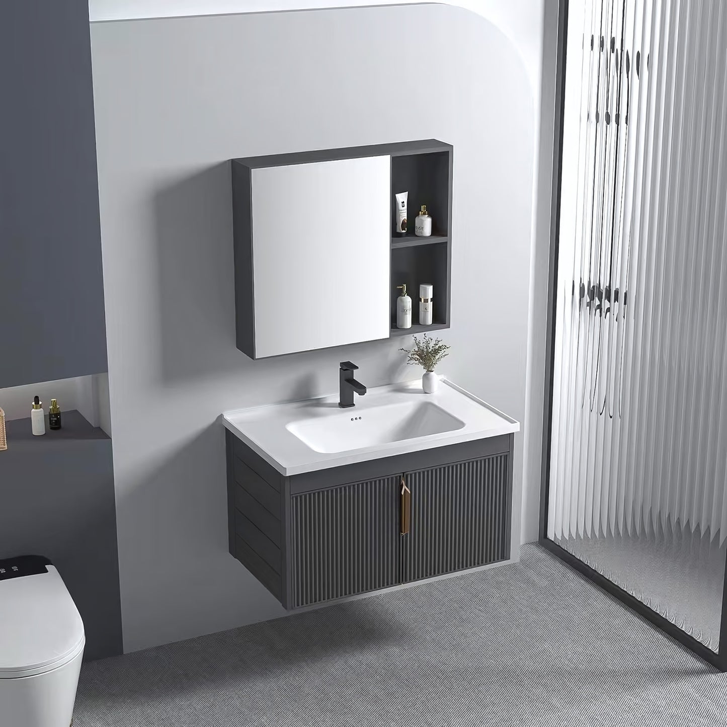 Badezimmermöbel-set Mit Waschbecken Astor 60cm Grey 2