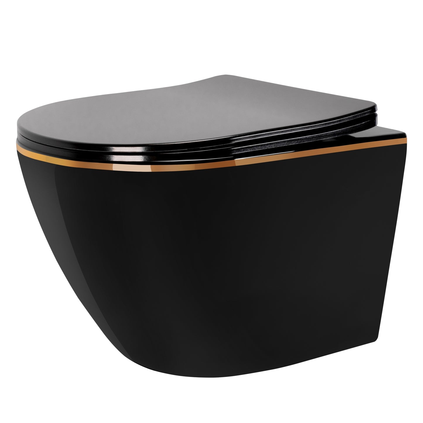 WC Schüssel Randlos CARLO Mini Rimless Duroplast Flat Black Gold Edge 1