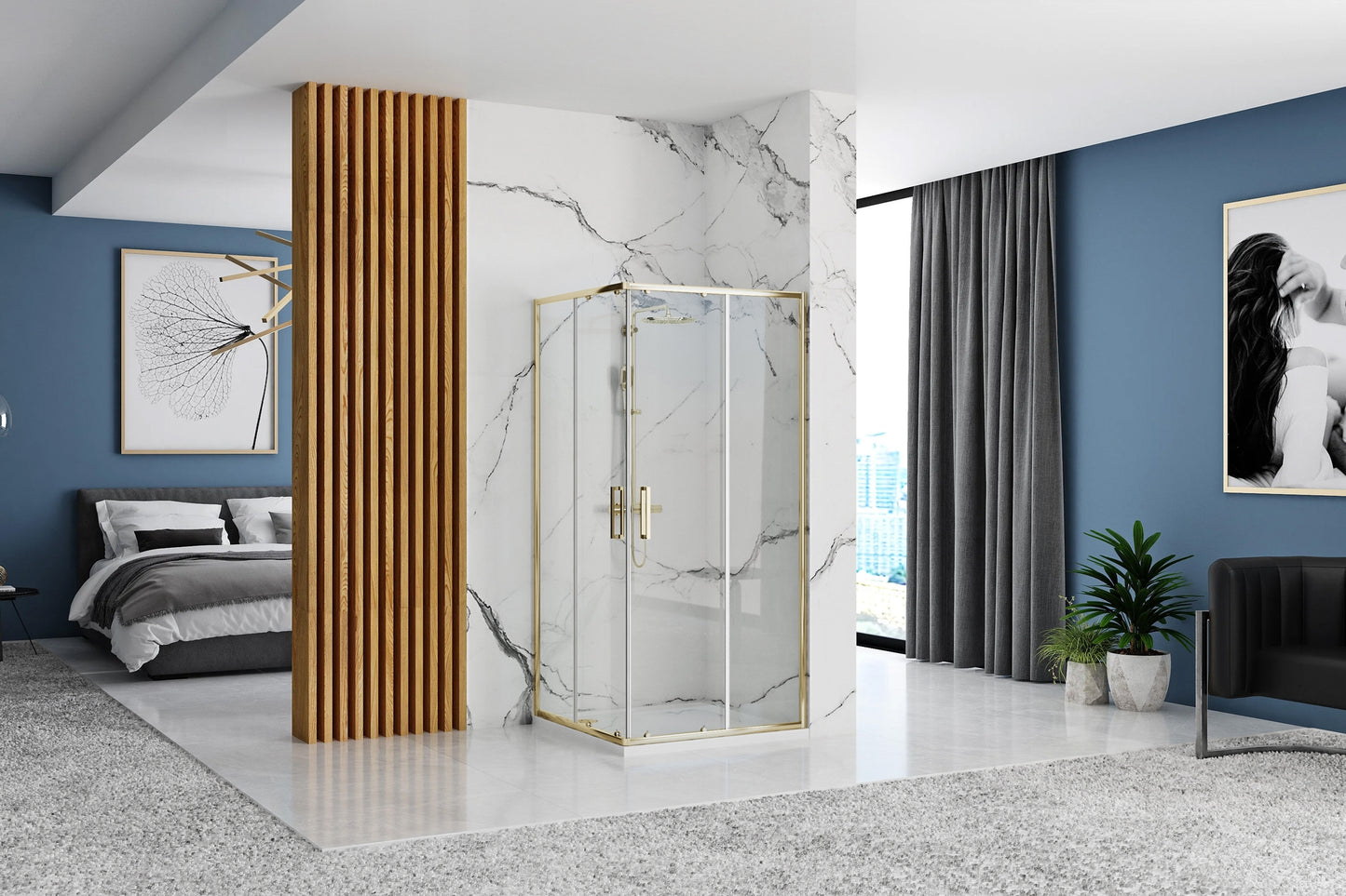 Duschkabine Rea Punto 80 x 100 Gold ohne Duschwanne 6