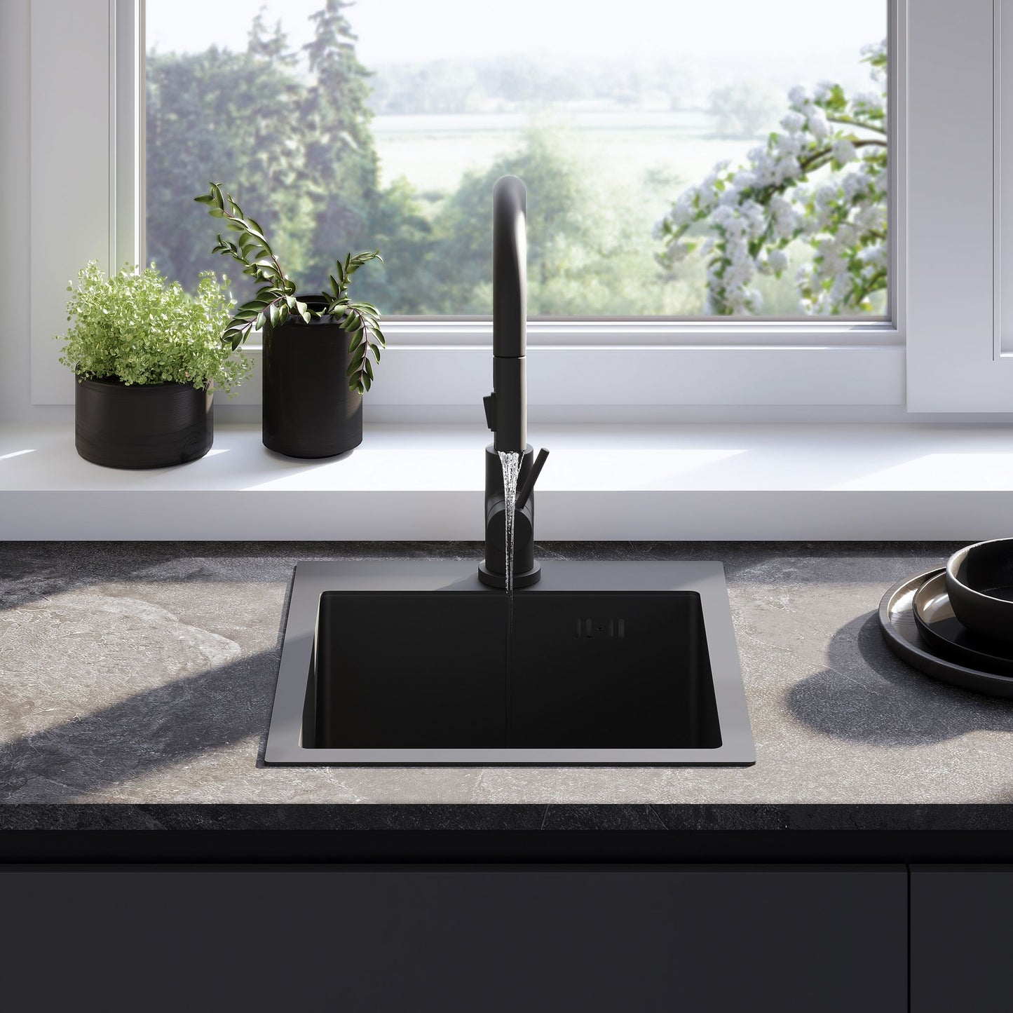 Edelstahlspüle Leo 40 Black mit Küchenarmatur 3