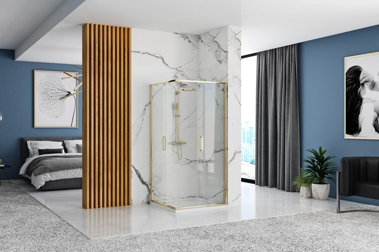 Duschkabine Rea Punto 80x80 Gold ohne Duschwanne 4