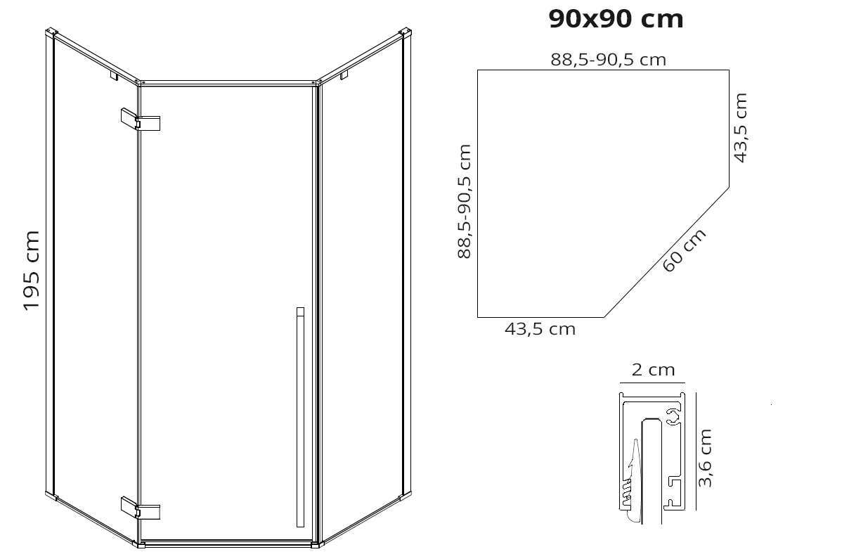 Duschkabine DIAMOND GOLD 90x90 mit Duschwanne Diamond Schwarz 12