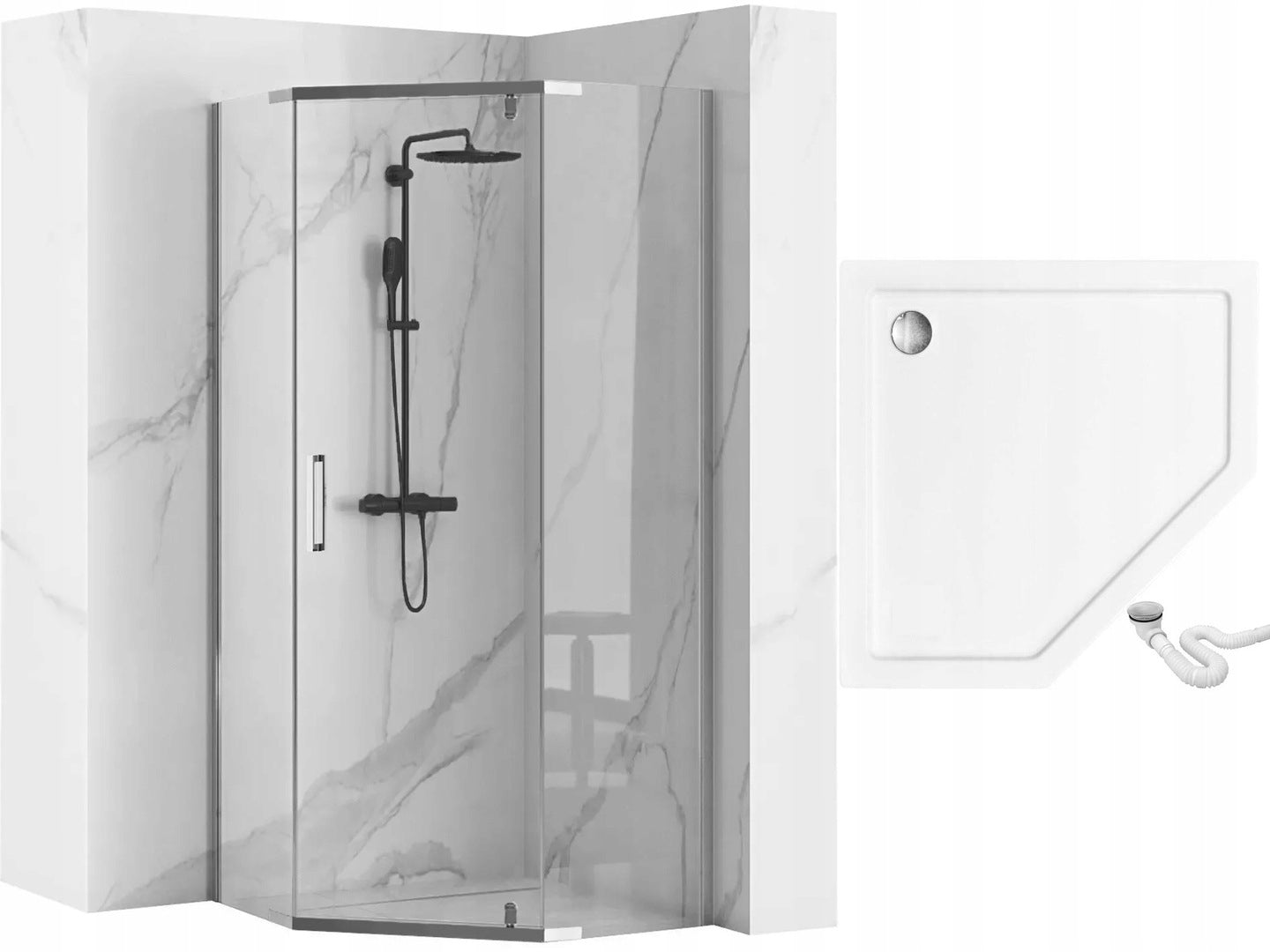Duschkabine AXIN Chrom 90x90 mit Duschwanne Diamond 8