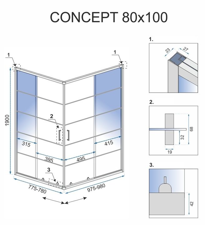 Duschkabine Rea Concept Black 80x100 mit Duschwanne Savoy 5