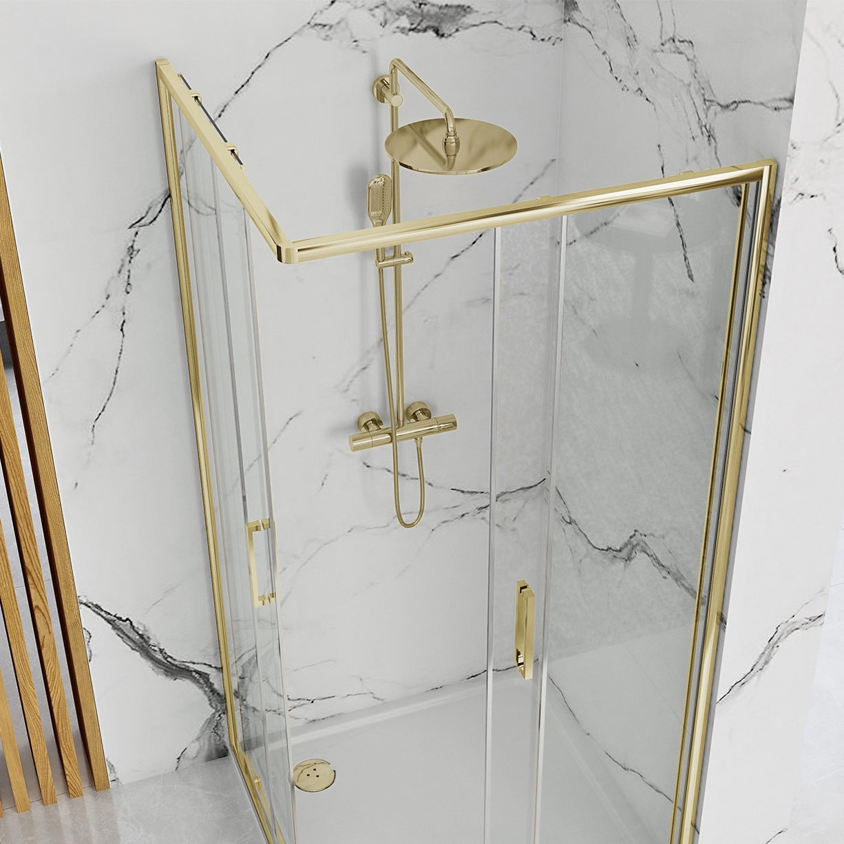 Duschkabine Rea Punto 90x90 Gold ohne Duschwanne 3