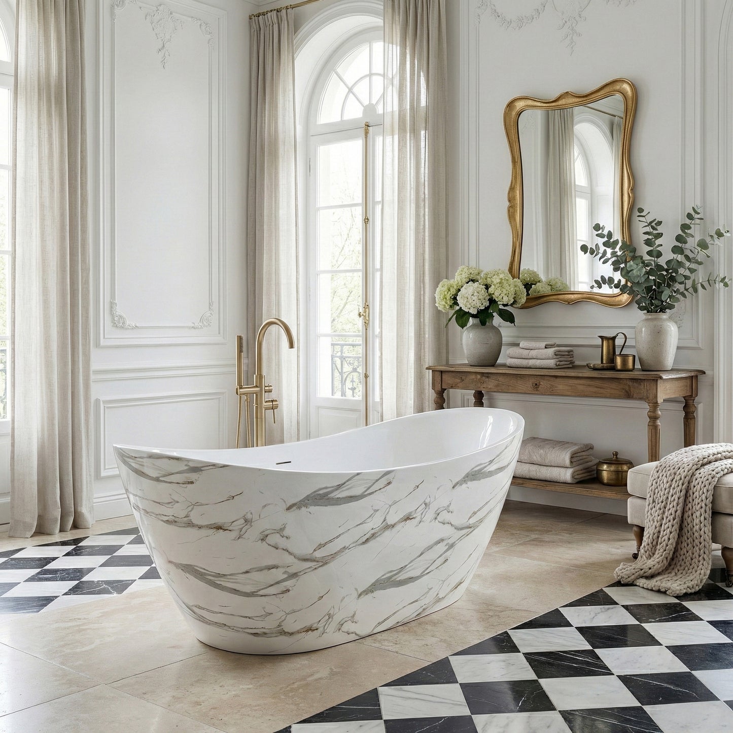 Freistehende Acrylbadewanne Ferrano Slim Nature 170  1