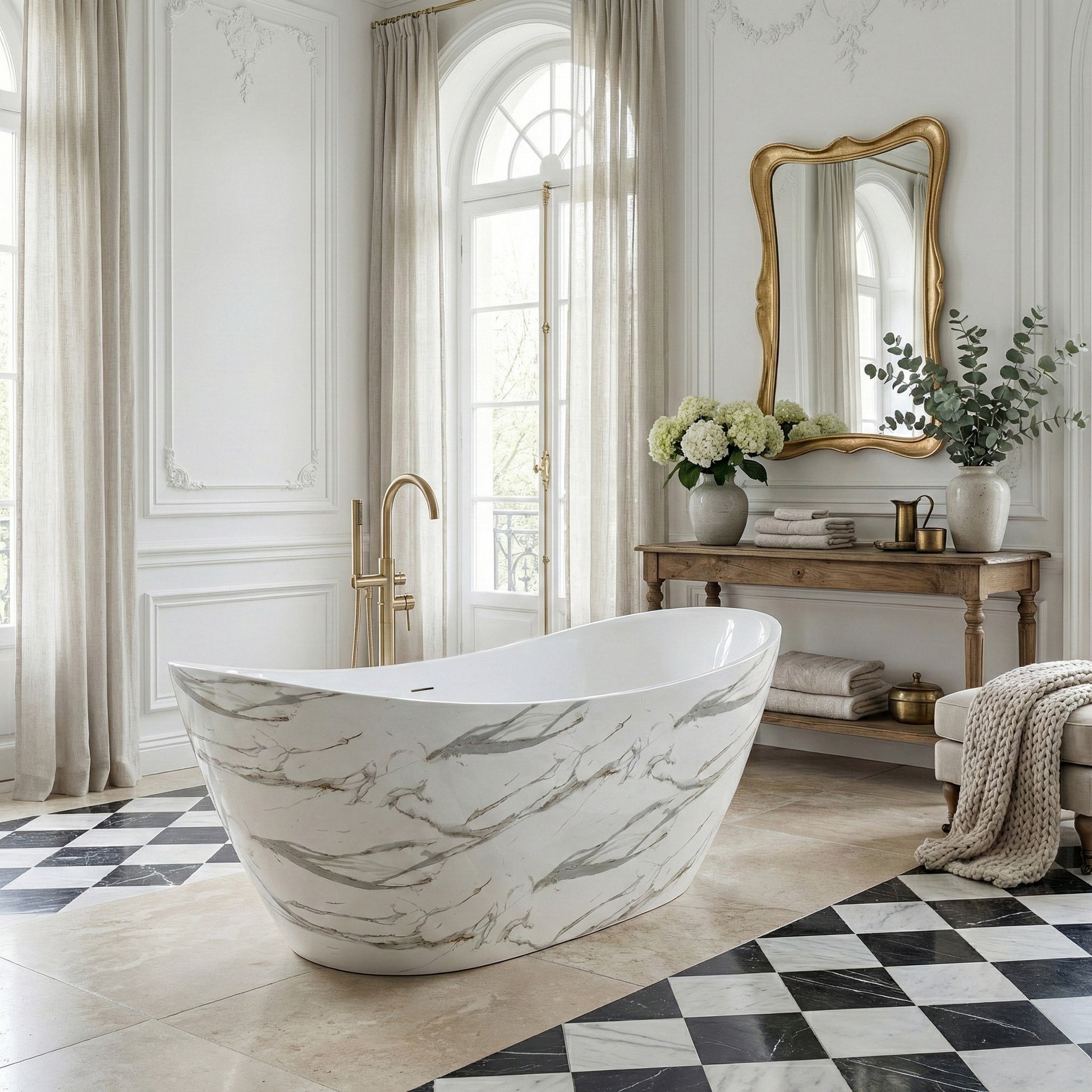 Freistehende Acrylbadewanne Ferrano Slim Nature 170  1