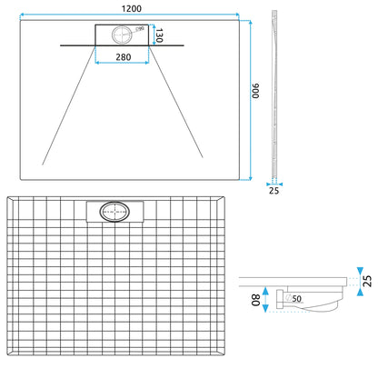 Duschtasse Bazalt Long White 90x120  9